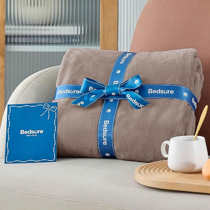 Bedsure GentleSoft Fleece Blankets Twin Size Mocha Brown - 300GSM Lightweight Plush Fuzzy Cozy Soft Blanket for Bed, Sofa, Couch, Travel, Camping, 60x80 inches