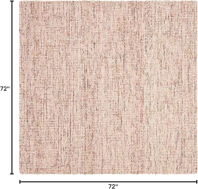 SAFAVIEH Abstract Collection Area Rug - 6' Square, Beige & Pink, Handmade Wool, Ideal for High Traffic Areas in Living Room, Bedroom (ABT468A)