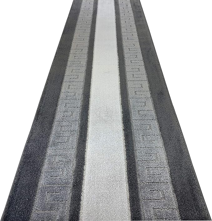 Custom Length Cut to Size Ancient Latin Hellenic Motif Carpet Runner Rug for Hallways, Non Slip Rubber Backed, 31 inch Wide X Customized Length, Greek Key Grey, 31 inch X 13 feet