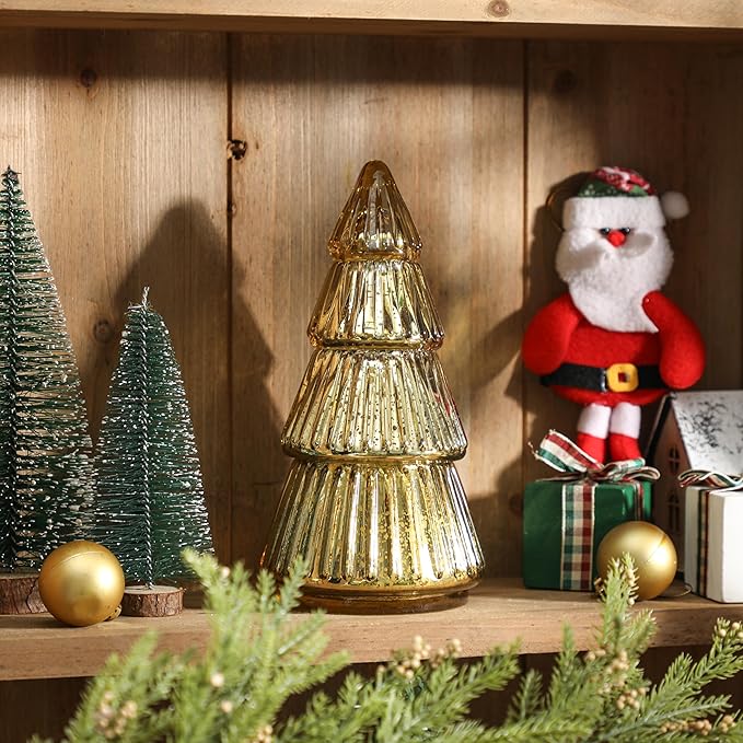 Christmas Tree Shaped Candle, Christmas Tree Scented Candles Gift, Tower Shaped Mercury Xmas Tree Candles, Winter Xmas Table Decorations Gold Tree Candle, 8oz