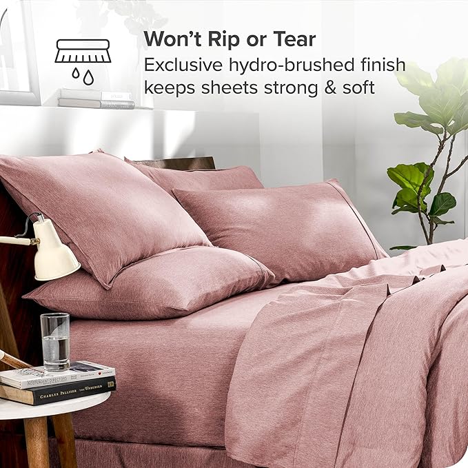 Bare Home Bed-in-A-Bag 7 Piece Comforter & Sheet Set - California King - Goose Down Alternative - Ultra-Soft 1800 Premium Bedding Set - Cationic (Cal King, Heathered Rosewood)