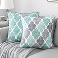 Beauoop Pack of 2 Throw Pillow Cases Covers for Couch Bed Sofa Farmhouse Double Sided Printed Colorful Geometric Trellis Moroccan Pattern Lumbar Pillow Covers, 18 X 18 Inches, Aqua Gray