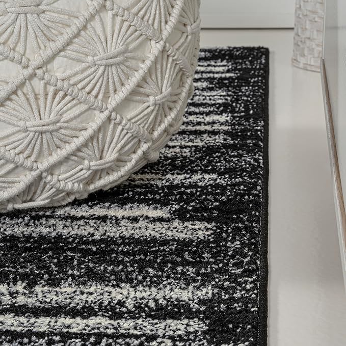 JONATHAN Y Khalil Modern Berber Stripe Black/Cream Indoor Area Rug, 8x10, Contemporary, Bohemian, Easy-Cleaning for Living Room, Bedroom, Kitchen, Pet Friendly, Non-Shedding (MOH207F-8)