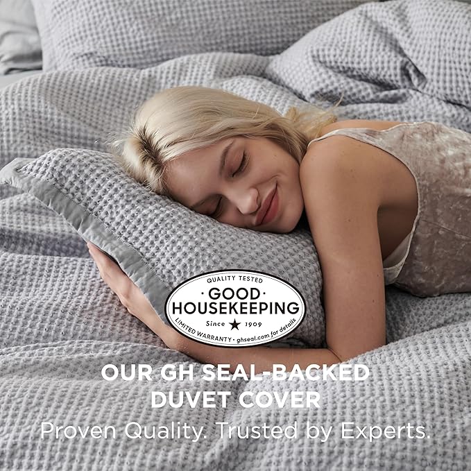 Bedsure Cotton Duvet Cover King - 100% Cotton Waffle Weave Grey Duvet Cover King Size, GentleSoft™ and Breathable Bedding Set for All Season, 3 Pieces, 104"x90"