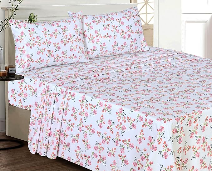 RUVANTI 100% Cotton Twin XL Sheet Sets, 3 Pieces, Soft & Breathable Percale Weave Bedding, Deep Pocket 16", Hotel Standard, Crisp Cool Feel, Durable, Perfect Size Floral Sheets, Bloomex