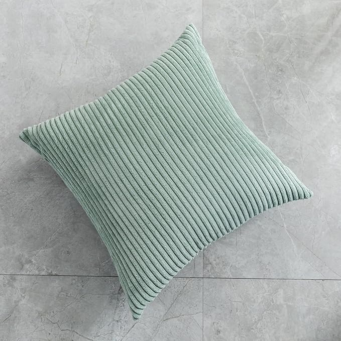 Home Brilliant 24x24 Spring Pillow Cover Large Euro Sham Striped Solid Corduroy Decoration Throw Pillow Cover for Couch Bed Living Room Decor, 24 inch (60cm), Iceberg Green