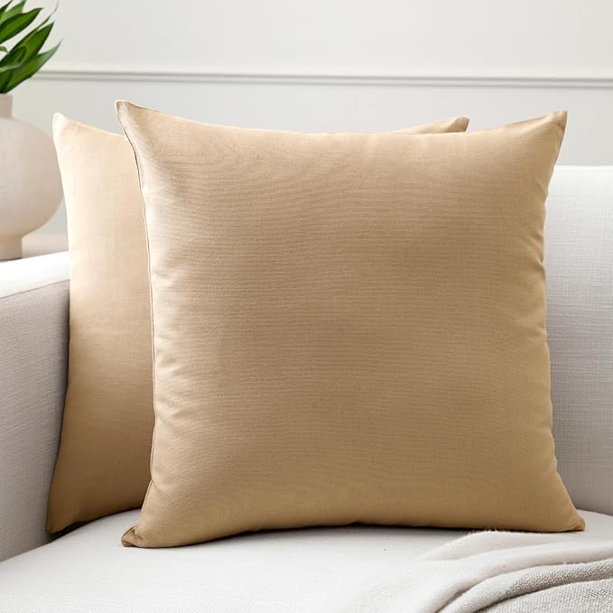Encasa XO Throw Pillow Covers 20x20 in Set of 2 Light Beige | No Inserts | Cotton Pillow Covers for Living Room, Bed, Sofa, Couch | Decorative Cushion Covers with Improved Zippers