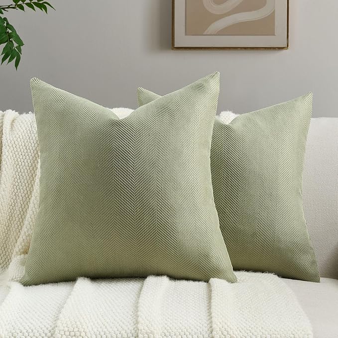 FUTEI Sage Green Chenille Throw Pillow Covers 26x26 Inch Set of 2,Soft Wide Chevron Textured Euro Pillow Shams,Farmhouse Home Decor for Couch Living Room