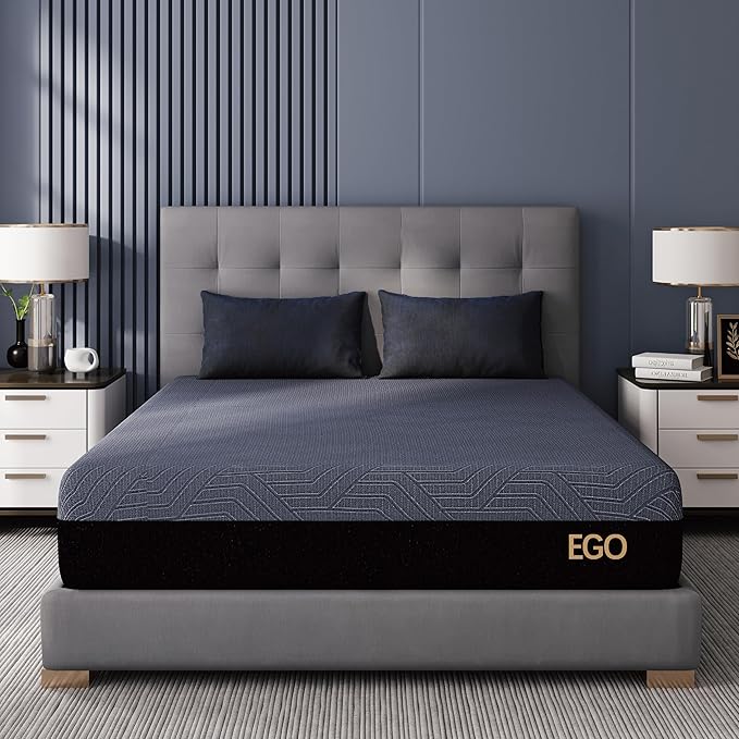EGOHOME 10 Inch Cal King Memory Foam Mattress for Back Pain, Cooling Copper Gel Bed in a Box, Foam Made in USA, CertiPUR-US Certified, Therapeutic Medium Firm, 72x84x10 Black
