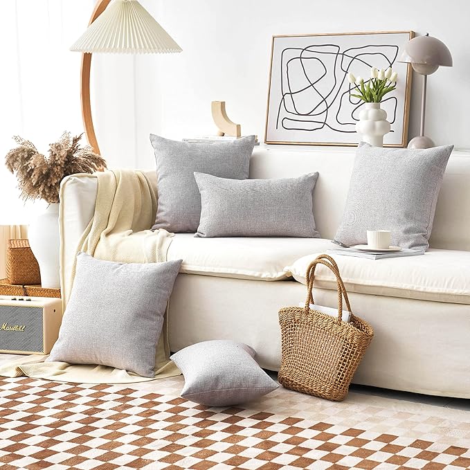 Home Brilliant 2 Pack Burlap Linen Cushion Covers Throw Pillowcases for Sofa, 22 x 22 inches, Light Grey