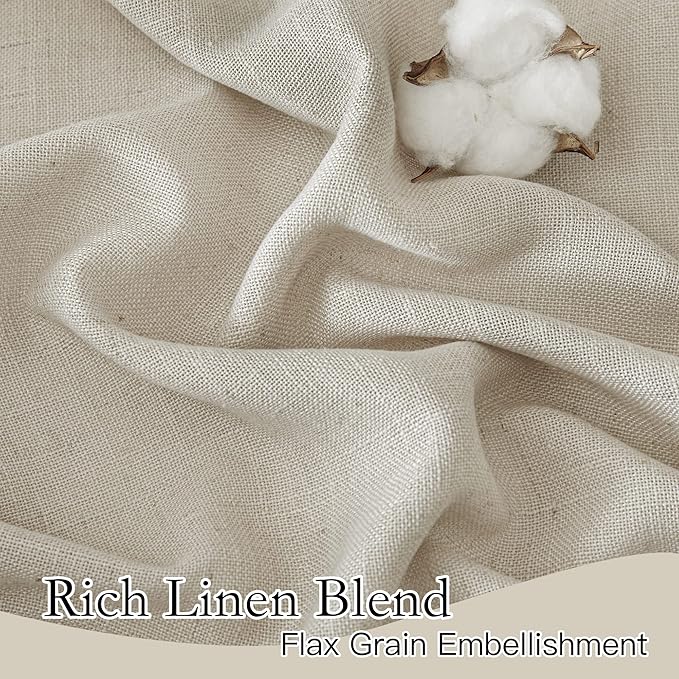 RYB HOME Flax Linen Blend Curtains - European Flax Linen Semi Sheer Curtains Privacy Protect Window Drapes Light Filter for Parlor, Sliding Door, Villa, Party, W 52 x L 95 inch, Angora, 2 PC