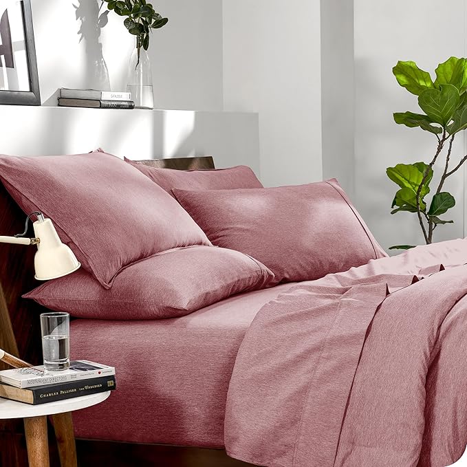 Bare Home Bed-in-A-Bag 7 Piece Comforter & Sheet Set - Queen - Goose Down Alternative - Ultra-Soft 1800 Premium - Bed Set - Cationic (Queen, Heathered Rosewood)