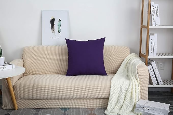 TangDepot Handmade Decorative Solid 100% Cotton Canvas Throw Pillow Covers/Pillow Shams, (22"x22", Purple)