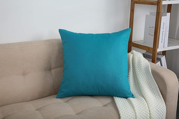 TangDepot Set of 2 Handmade Decorative Solid 100% Cotton Canvas Throw Pillow Covers/Cushion Covers, 45 Colors Available - (16"x16" 2 Pieces, Blue Ashes)