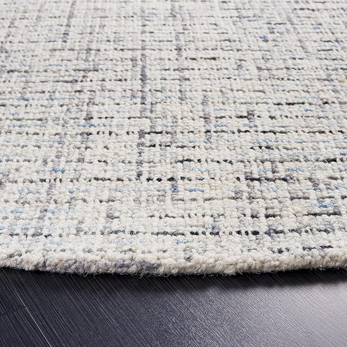 SAFAVIEH Abstract Collection Area Rug - 4' Round, Grey & Ivory, Handmade Wool, Ideal for High Traffic Areas in Living Room, Bedroom (ABT468J)