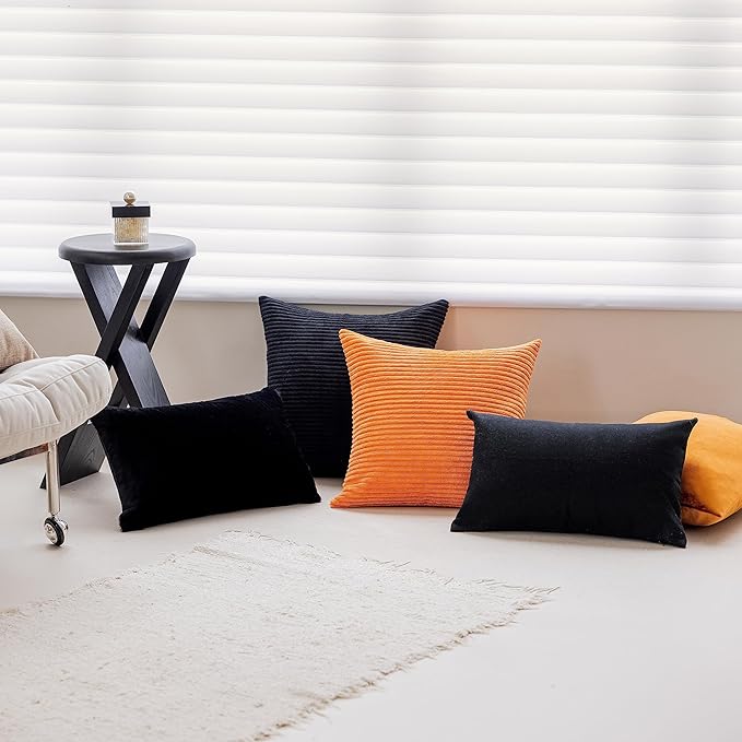 Home Brilliant Pillow Covers Super Soft Striped Corduroy Spring Fall Decorative Euro Sham for Couch, Set of 2, 26 x 26 inch, Black