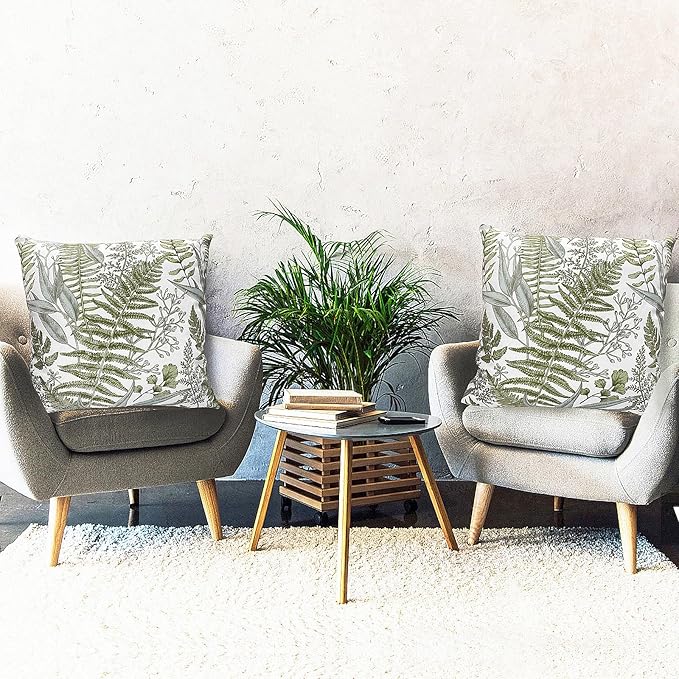 Decorative Throw Pillow Covers Set of 2 Olive Green Leaves Pillow Covers 20x20 inch Soft Short Plush Square Floral Throw Pillows,Farmhouse Outdoor Pillow Covers for Couch Bed Living Room