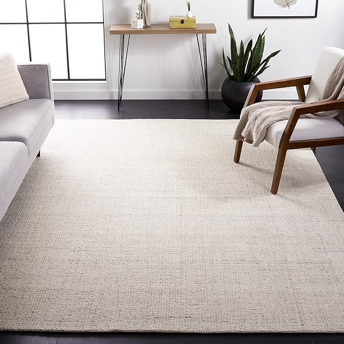 SAFAVIEH Abstract Collection Area Rug - 4' Square, Ivory & Light Grey, Handmade Wool, Ideal for High Traffic Areas in Living Room, Bedroom (ABT468K)