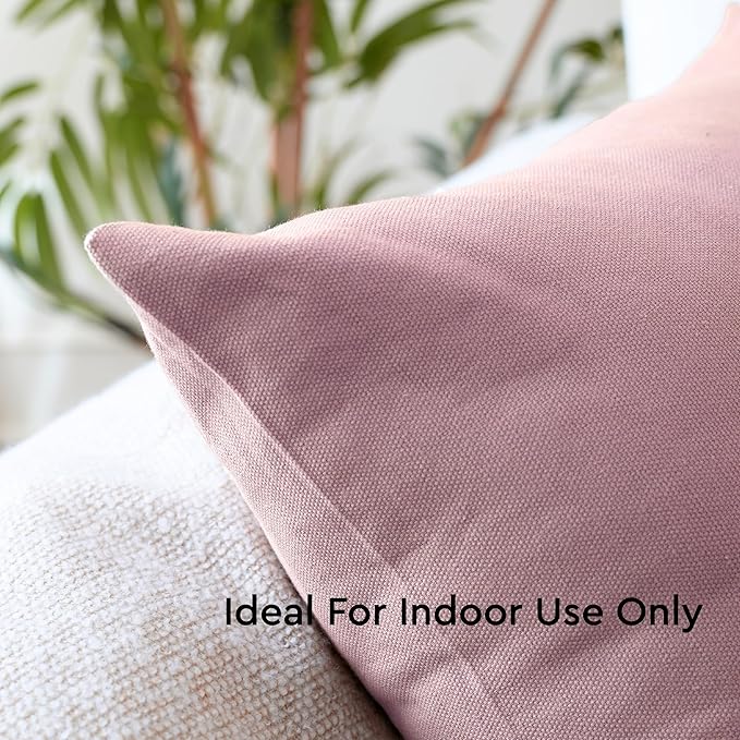 Encasa XO Throw Pillow Covers 18x18 in Set of 2 Mauve | No Inserts | Cotton Pillow Covers for Living Room, Bed, Sofa, Couch | Decorative Cushion Covers with Improved Zippers