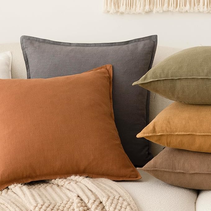 Foindtower Pack of 2, Decorative Linen Soild Throw Pillow Covers Soft Accent Square Cushion Case Boho Farmhouse Pillowcase for Chair Couch Sofa Bedroom Living Room Home Decor 20 x 20 Inch Grey
