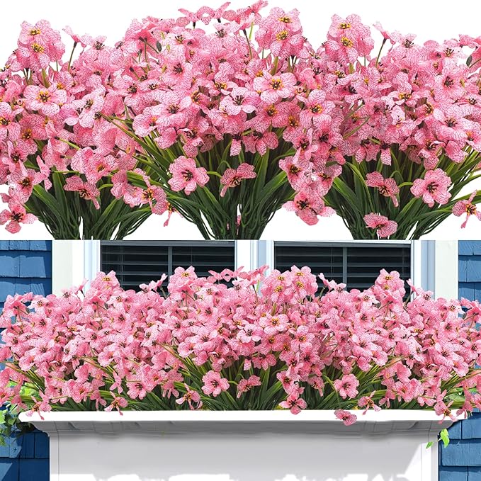 20 Bundles Artificial Flowers, Outdoor Indoor UV Resistant Fake Flowers No Fade Faux Plastic Plants Garden Porch Window Box Decoration