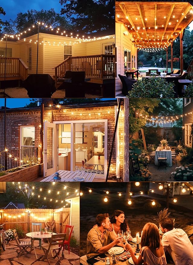 Brightown LED Outdoor String Lights - 150FT Patio Lights with 75 Shatterproof Clear Dimmable Edison Bulbs, Waterproof Connectable Hanging Light for Outside Backyard Porch Party Christmas Decoration