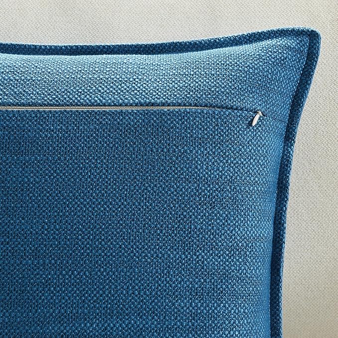 Meekio Set of 2 Deep Blue Pillow Covers 18x18, Linen Look Throw Pillow Covers with Flange Edge for Sofa Couch Living Décor