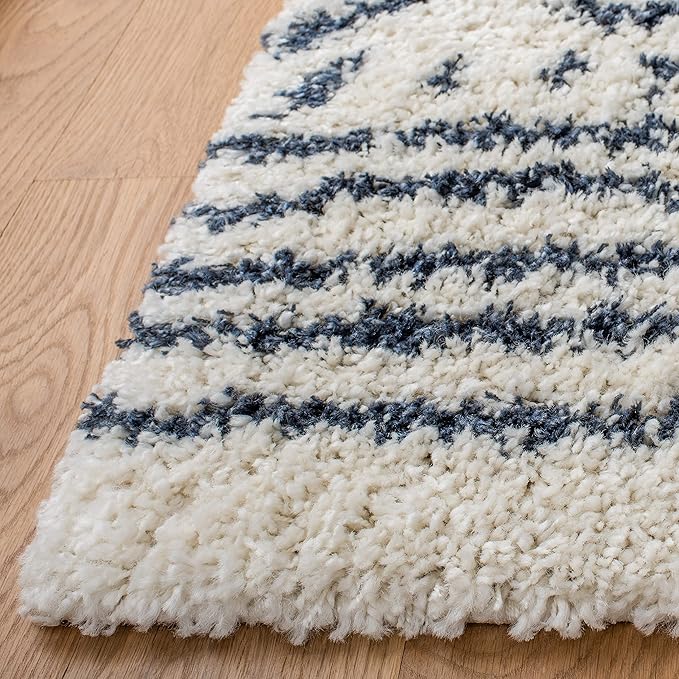 SAFAVIEH Arizona Shag Collection Area Rug - 2'3" x 12' Runner, Ivory & Slate, Non-Shedding & Easy Cleaning, Plush Thick Pile, Ideal for Living Room, Bedroom, Dining Space (ASG741M)