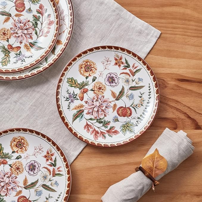 Bico Blooming Moment Salad Plates Set of 4, 8.75 Inch Ceramic Dessert Plates for Salad, Appetizer, Side Dishes, Microwave and Dishwasher Safe, Gift for Housewarming and Thanksgiving