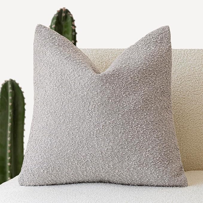 Foindtower Decorative Textured Boucle Throw Pillow Covers Accent Solid Pillow Cases Neutral Soft Cozy Couch Cushion Case for Chair Sofa Bedroom Living Room Home Decor 26 x 26 Inch,Neutral Grey
