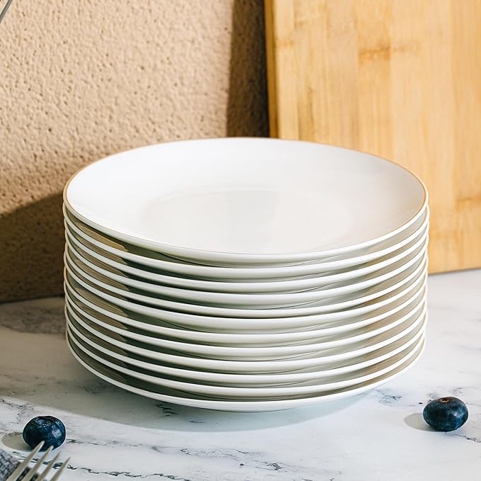 BTaT- White Dessert Plates with Gold Rim, Set of 6, 8" Round, Porcelain, Elegant Style, Dinner Plates, Christmas Gifts