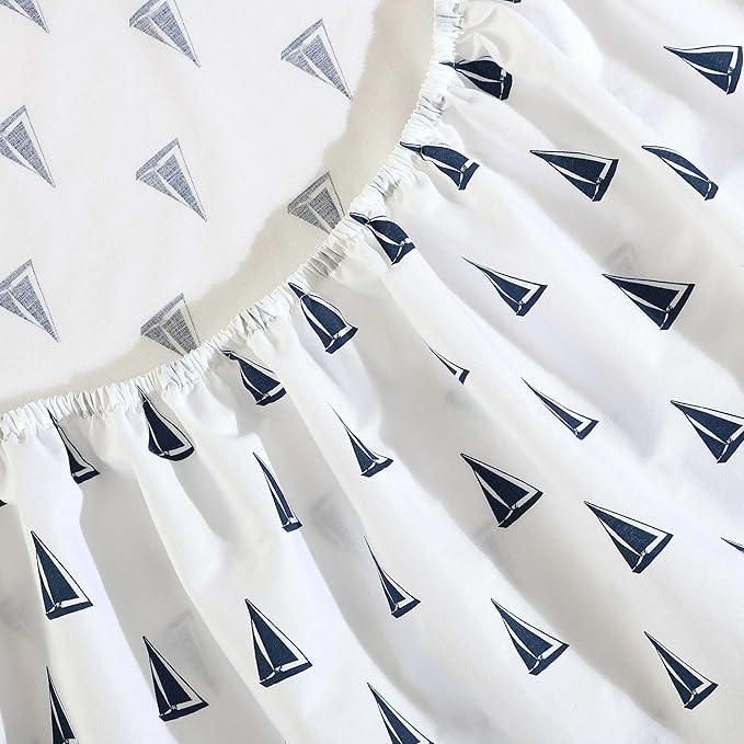 Nautica - Sheets, Cotton Percale Bedding Set with Matching Pillowcases, Crisp & Cool, Deep Pocket (Windtale Boat Navy, Full)