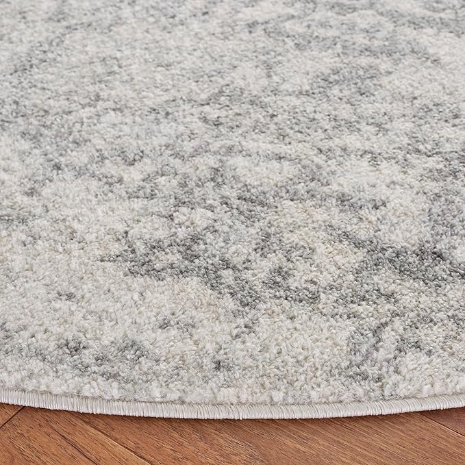 SAFAVIEH Madison Collection 9' Round Silver Ivory MAD603G Oriental Snowflake Medallion Distressed Non-Shedding Dining Room Entryway Foyer Living Room Bedroom Area Rug