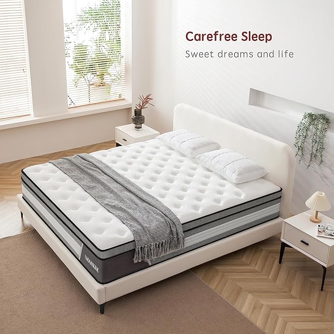Queen Mattress, 14 Inch Innerspring Hybrid Mattresses in a Box with Gel Memory Foam, Individually Wrapped Encased Coil Pocket Spring Mattress, Pressure Relief, Medium Firm Support,60"*80"*14"…