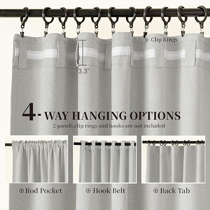 KangBang Linen Blackout Curtains 108 Inch Length for Living Room 2 Panels Set Back Tab Loop Pocket Drapes Light Grey UV Protection Curtains for High Window Vertical 9 FT Tall 52 by 108