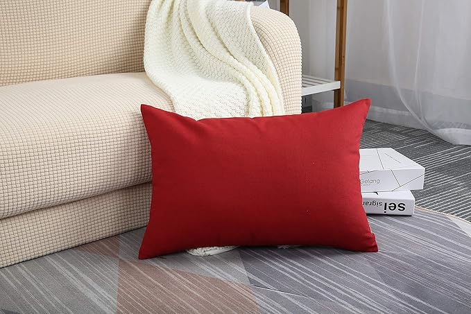 TangDepot Handmade Decorative Solid 100% Cotton Canvas Throw Pillow Covers/Pillow Shams, (12"x20", Deep Red)
