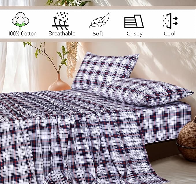 RUVANTI 100% Cotton Split King Sheets Sets for Adjustable Bed, 5 PCs, Soft & Breathable Percale Weave Bedding, Deep Pocket 16", Hotel Standard, Crisp Cool Feel & Durable, Floral Sheet, Prussian