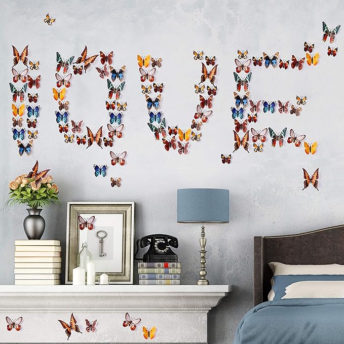 24pcs 3D Vivid Special Man-Made Lively Butterfly Art DIY Decor Wall Stickers Decals Nursery Decoration, Bathroom Décor, Office Décor, 3D Wall Art, 3D Crafts for Wall Art Kids Room Bedroom