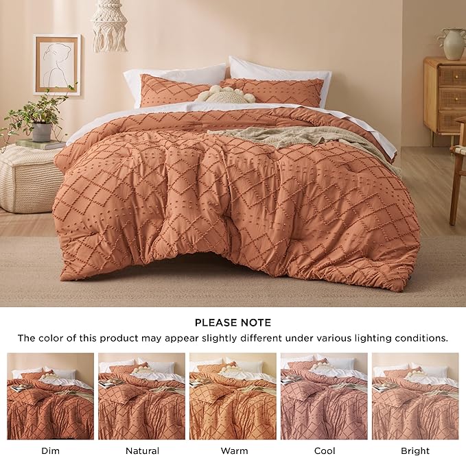 Bedsure King Comforter Set - Pumpkin Comforter, Boho Tufted Shabby Chic Bedding for Kids, 3 Pieces Vintage Farmhouse Bed Set for All Seasons, Fluffy Soft Bedding with 2 Pillow Shams