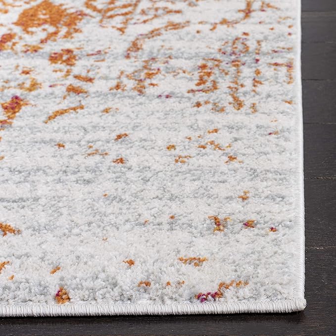 SAFAVIEH Madison Collection Area Rug - 8' Square, Orange & Ivory, Snowflake Medallion Distressed Design, Non-Shedding & Easy Care, Ideal for High Traffic Areas in Living Room, Bedroom (MAD603P)