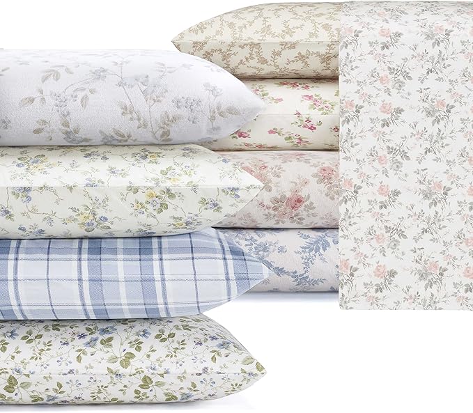 Laura Ashley - Flannel Sheets Queen Size, Anti-Pilling & Wrinkle Resistant Cotton, Touchably Soft for All-Season Comfort - Bed Sheets with Matching Pillowcases & Fitted Sheet (Lisalee Pink)
