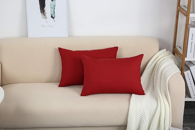 TangDepot Handmade Decorative Solid 100% Cotton Canvas Throw Pillow Covers/Pillow Shams, (12"x20", Deep Red)
