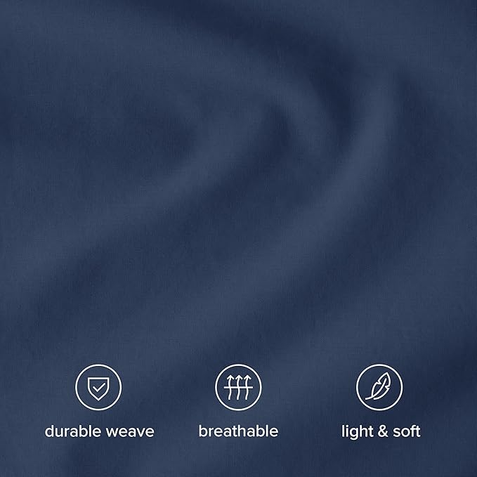 Bare Home 100% Organic Cotton Queen Sheet Set - Crisp Percale Weave - Lightweight & Breathable - Bedding Sheets & Pillowcases (Queen, Dark Blue)