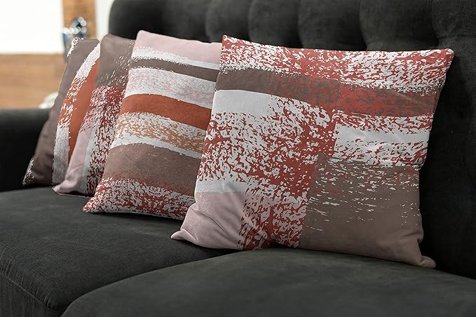 Ambesonne Grunge Throw Pillow Cushion Case Pack of 4, Abstract Design Simplistic Minimal Stripes Brushstrokes Contemporary, Modern Accent Double-Sided Digital Printing, 18", Taupe Paprika and Rose