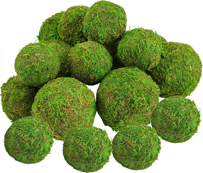 18 Pack Decorative Faux Dried Moss Balls- 6pcs 3.1" Artificial Green Plant Mossy Globes+ 12pcs 2.2" Handmade Sphere Moss Gift for Home Dough Bowl Vase Chinoiserie Decors Party Wedding Display