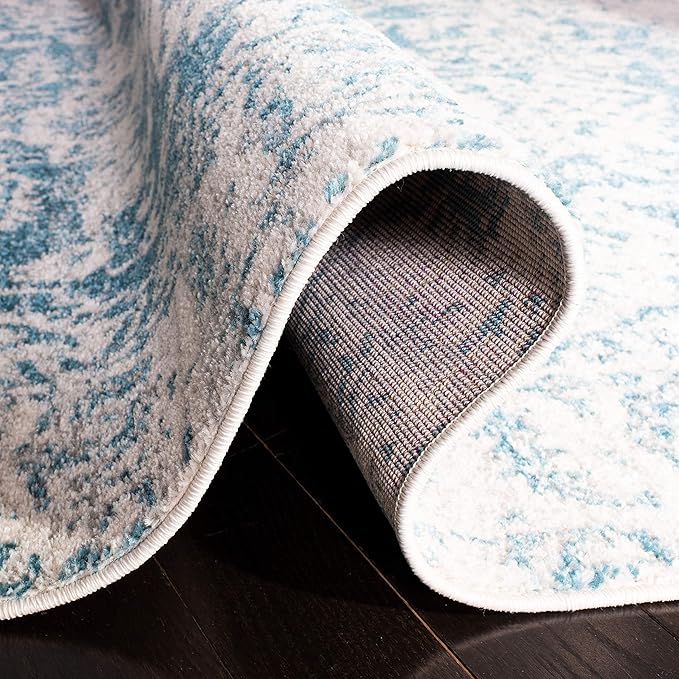SAFAVIEH Madison Collection 9' Round Teal Ivory MAD603J Oriental Snowflake Medallion Distressed Non-Shedding Dining Room Entryway Foyer Living Room Bedroom Area Rug