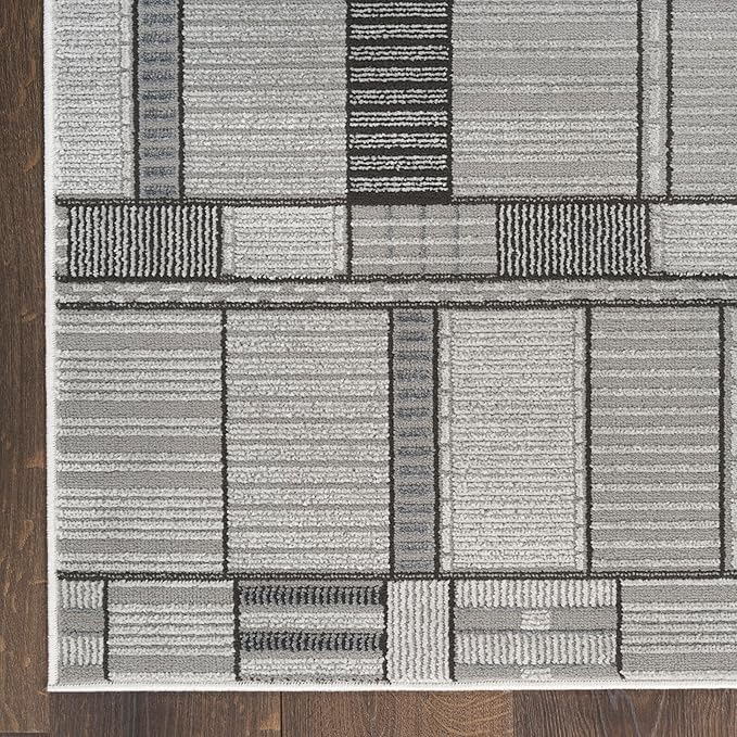 Nourison Home Nordic Black Grey 8' x 10' Scandinavian Area Rug - Easy Clean, Non Shedding, Bed Room, Living Room, Dining Room, Kitchen (8' x 10')