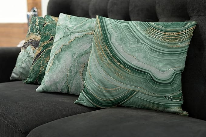 Ambesonne Marble Print Throw Pillow Cushion Case Pack of 4, Abstract Look Nature Stone Ornaments Modern with Minty Details Print, Modern Accent Double-Sided Digital Printing, 24", Jade Green Dark Grey
