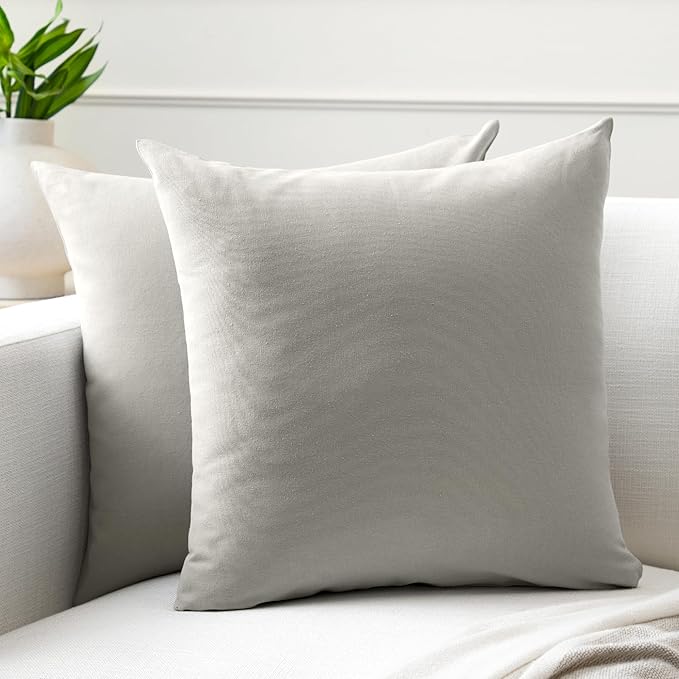 Encasa XO Throw Pillow Covers 20x20 in Set of 2 Light Grey | No Inserts | Cotton Pillow Covers for Living Room, Bed, Sofa, Couch | Decorative Cushion Covers with Improved Zippers