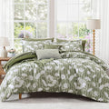 Queen Comforter Set -7 Pieces Botanical Olive Green Comforter for All Seasons, Bed in a Bag Queen with Flowers Floral Comforter, Sheets, Pillowcases & Shams